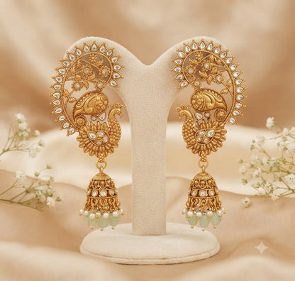 Royal Peacock Kundan Ear Cuff Jhumka Earrings – Antique