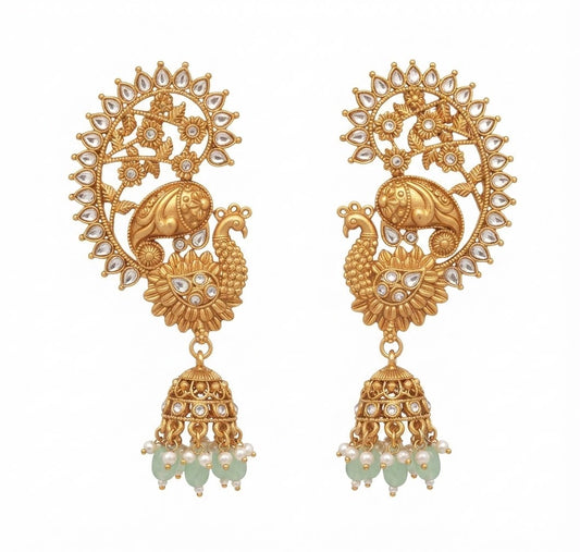 Royal Peacock Kundan Ear Cuff Jhumka Earrings – Antique
