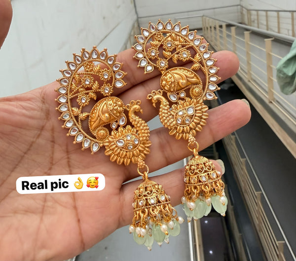 Royal Peacock Kundan Ear Cuff Jhumka Earrings – Antique