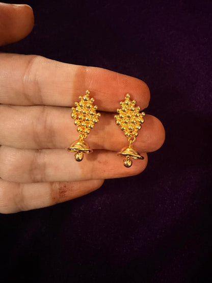 Traditional Gold-Tone Beaded Cluster Mini Jhumkas