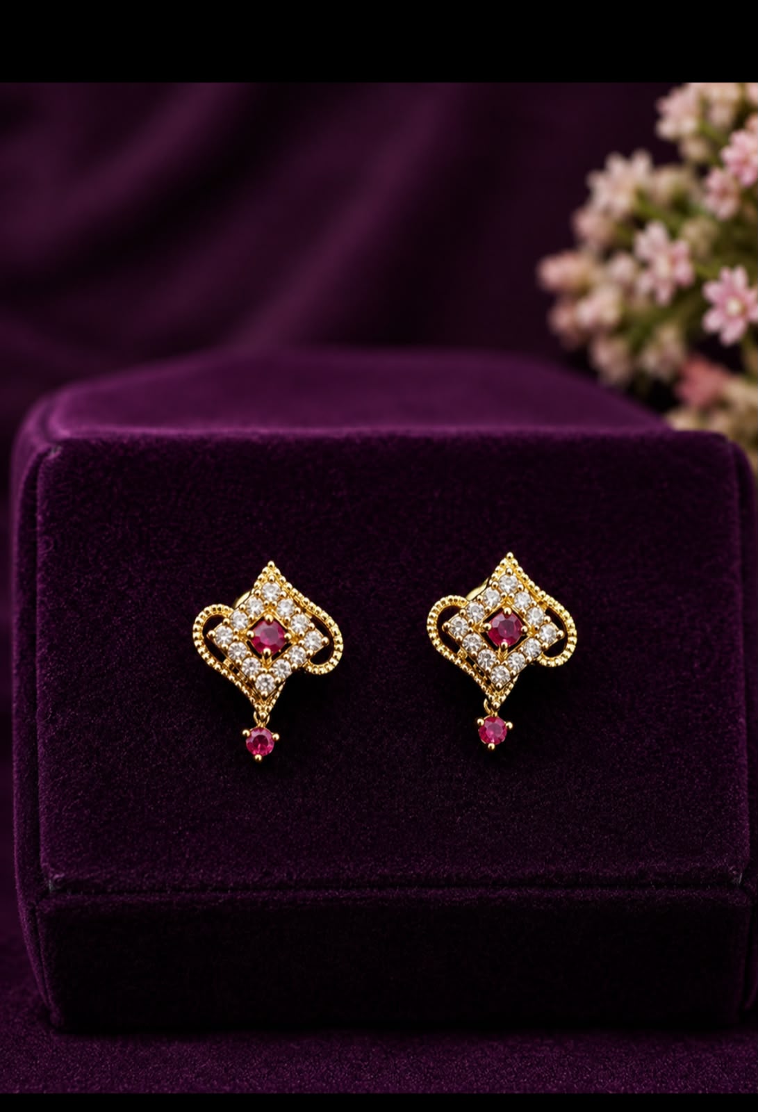 Petite Ruby Halo Geometrical Studs