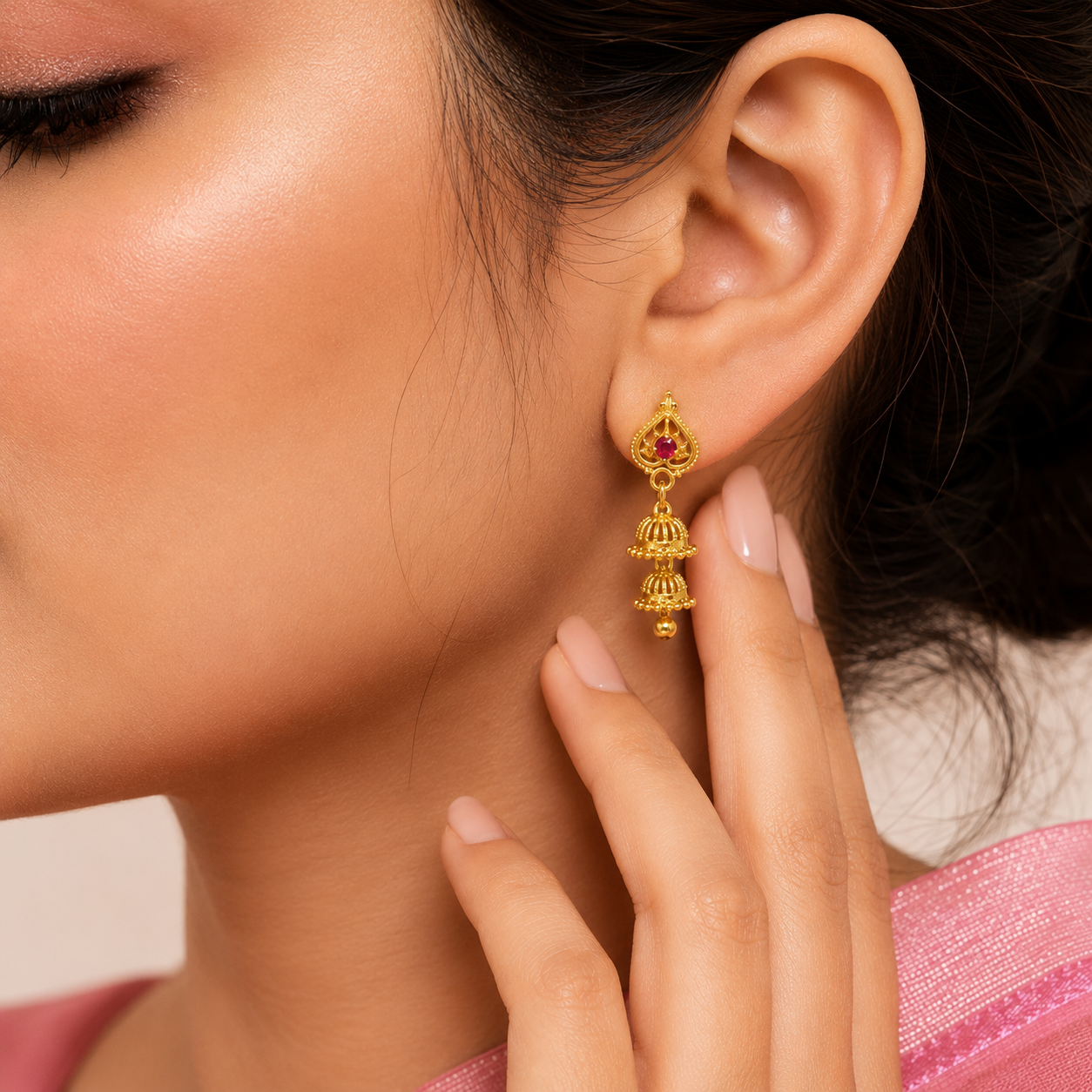 Traditional Gold Plated Double Jhumki Earrings sku 1525