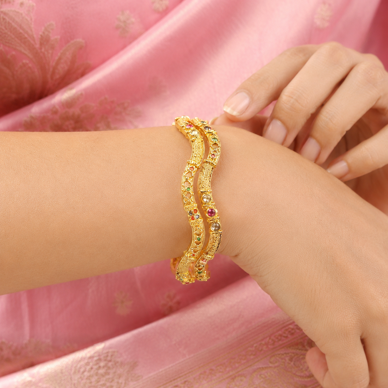 Traditional Stone Studded Gold Bangles sku 614