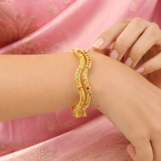 Traditional Stone Studded Gold Bangles sku 614