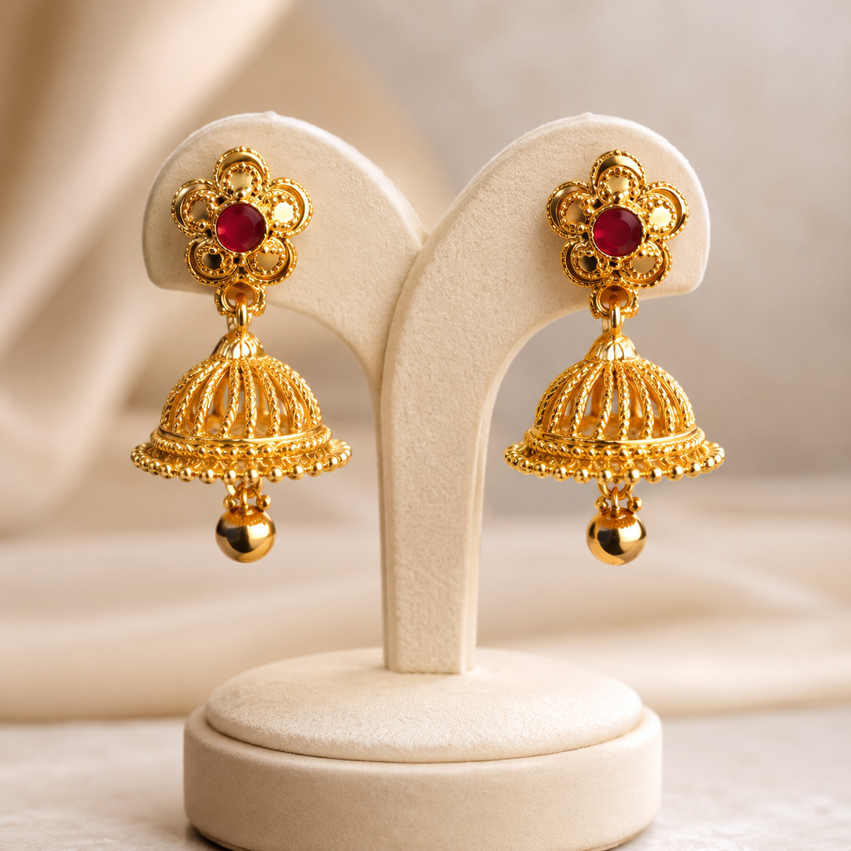 Premium Gold Plated Anti-Tarnish Jhumka Earrings sku 1537