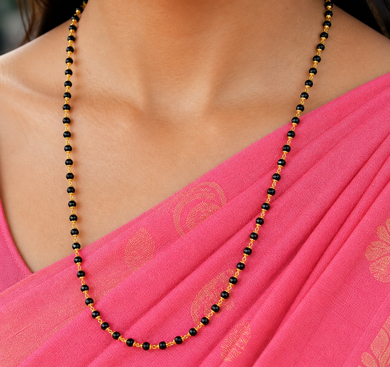 Luxury Finish Black Beads Gold Chain – Anti Tarnish Micron Plating | 24 Inch Daily Wear SKU 604