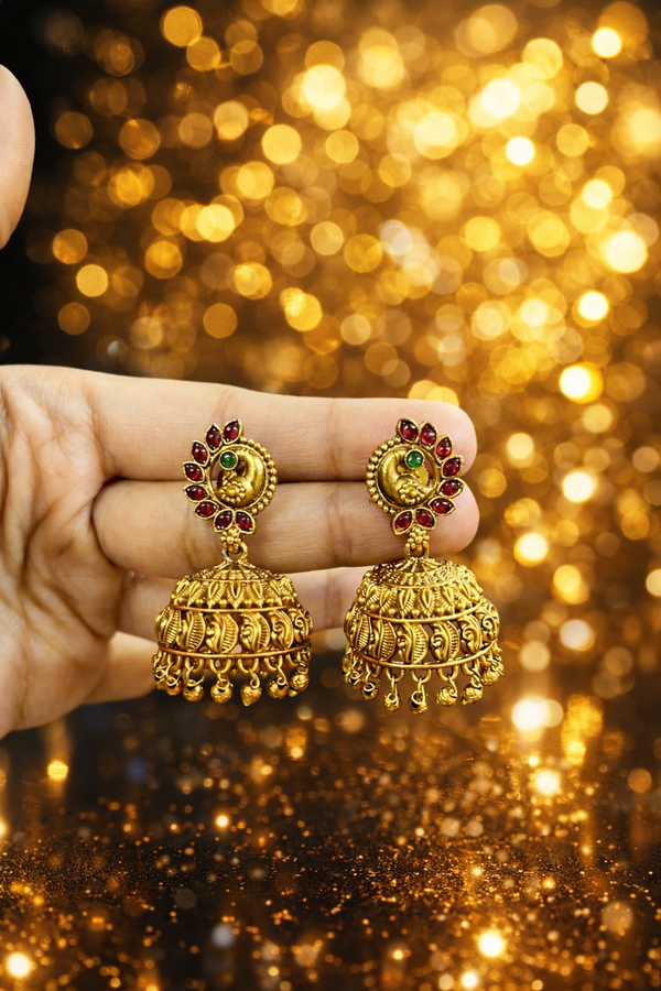 Antique Peacock Temple Jhumka Earrings for Women – Gold Plated Designer Jhumki 1447