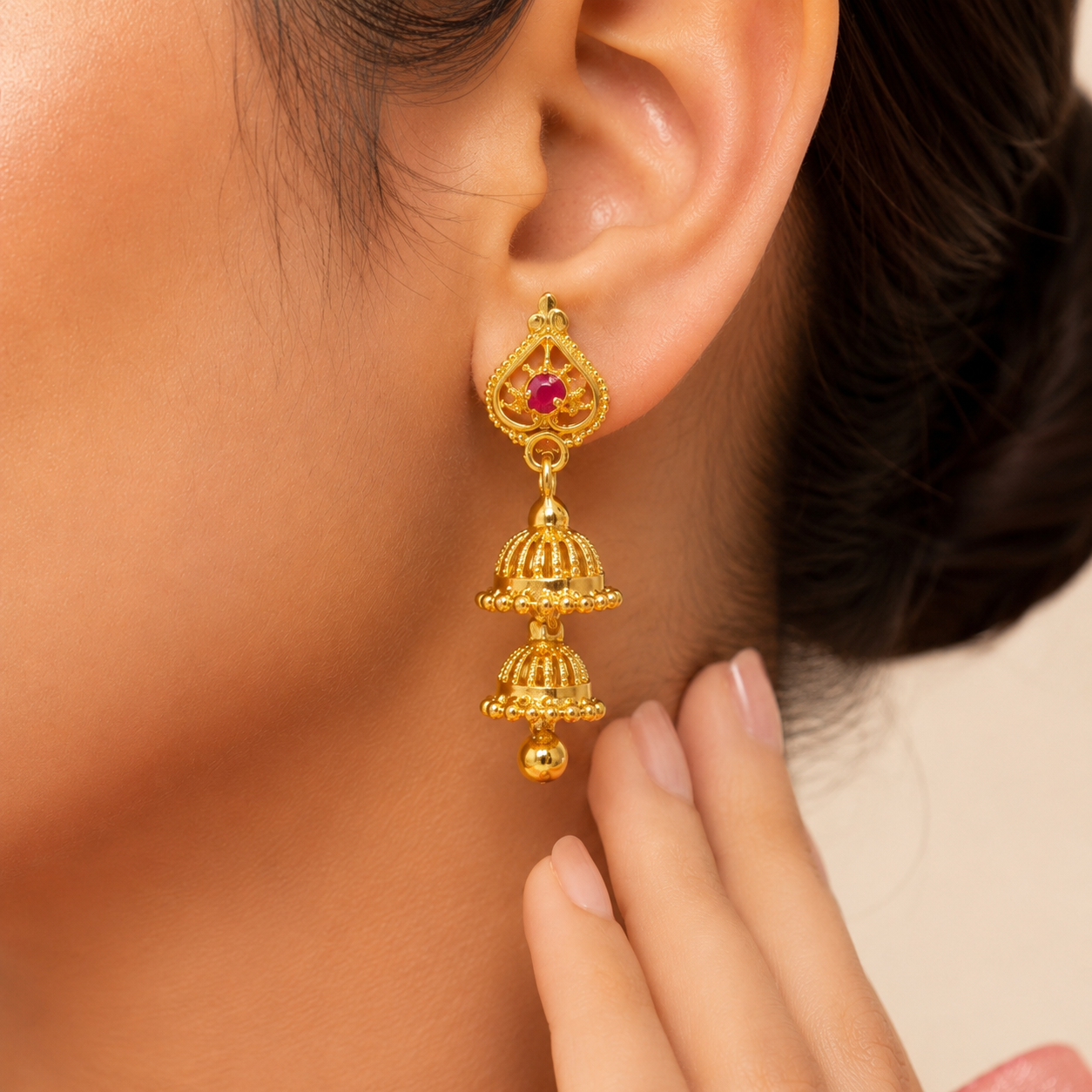 Traditional Gold Plated Double Jhumki Earrings sku 1525