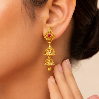 Traditional Gold Plated Double Jhumki Earrings sku 1525