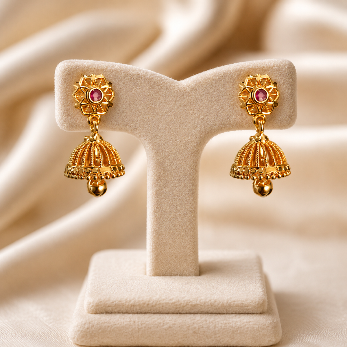 Elegant Pink Stone Floral Gold Plated Jhumki sku 1530
