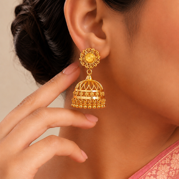 Premium Anti Tarnish Gold Plated Jhumka Earrings for Women sku 1527