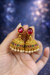 Traditional Stone & Pearl Jhumka Earrings – Gold Plated Ethnic Jhumki 1448