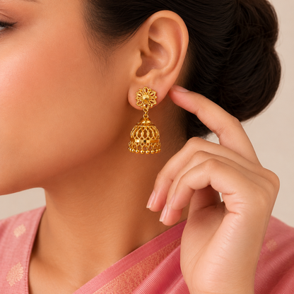 Festive Wear Anti Tarnish Gold Plated Jhumkas sku 1526