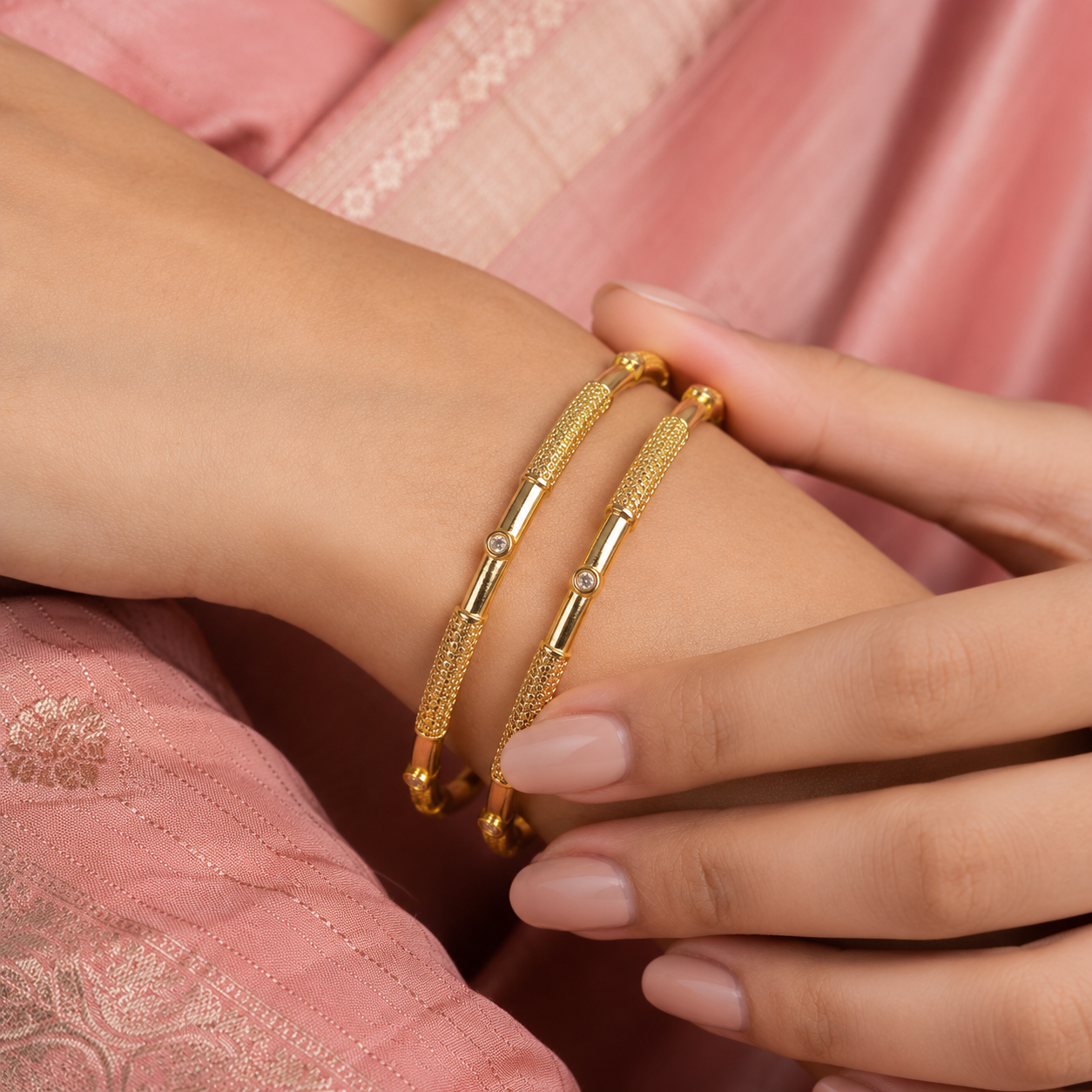 Premium Textured Gold Plated Kada Bangles sku 629