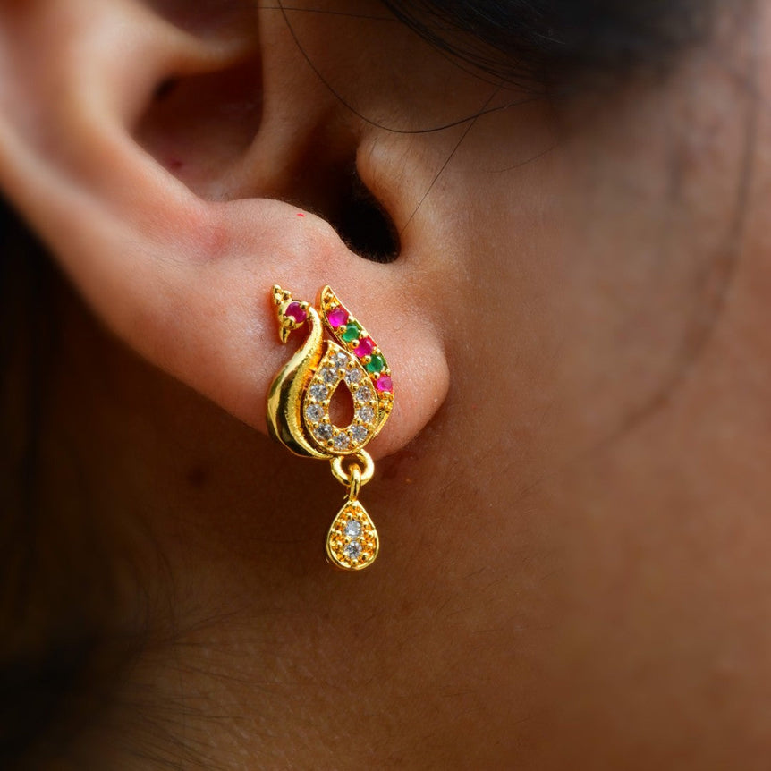 Peacock stud with Ruby & white stones